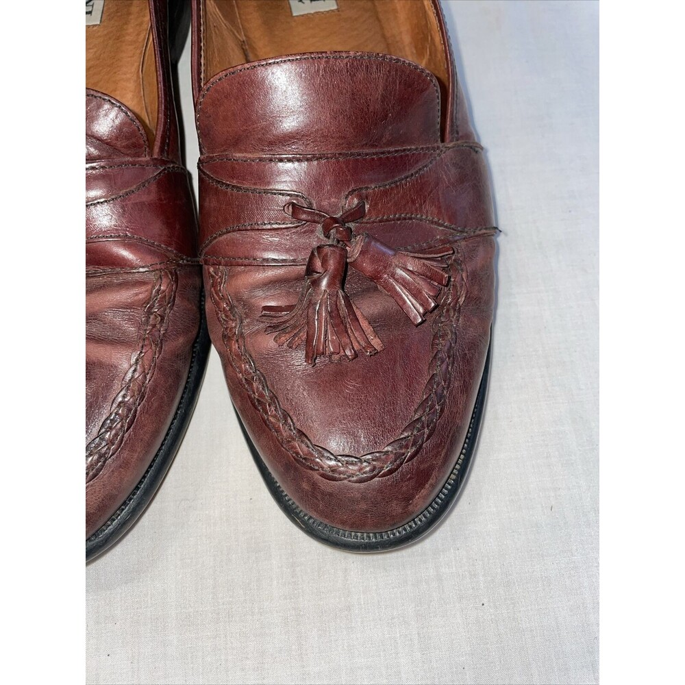 Alfani Italy Dress Loafers Men’s Size 11 W Brown Leather Tassels Block Heels - Picture 10 of 13